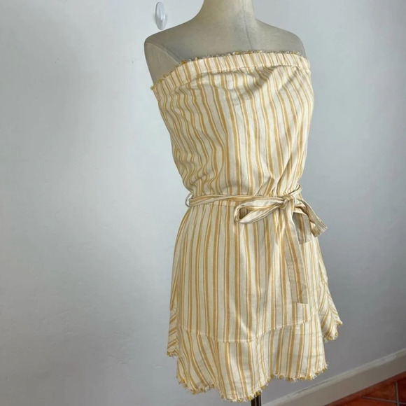 CLOTH & STONE Yellow White Stripe Sleeveless Waisted Dress Raw Edge Wome… - Picture 1 of 7